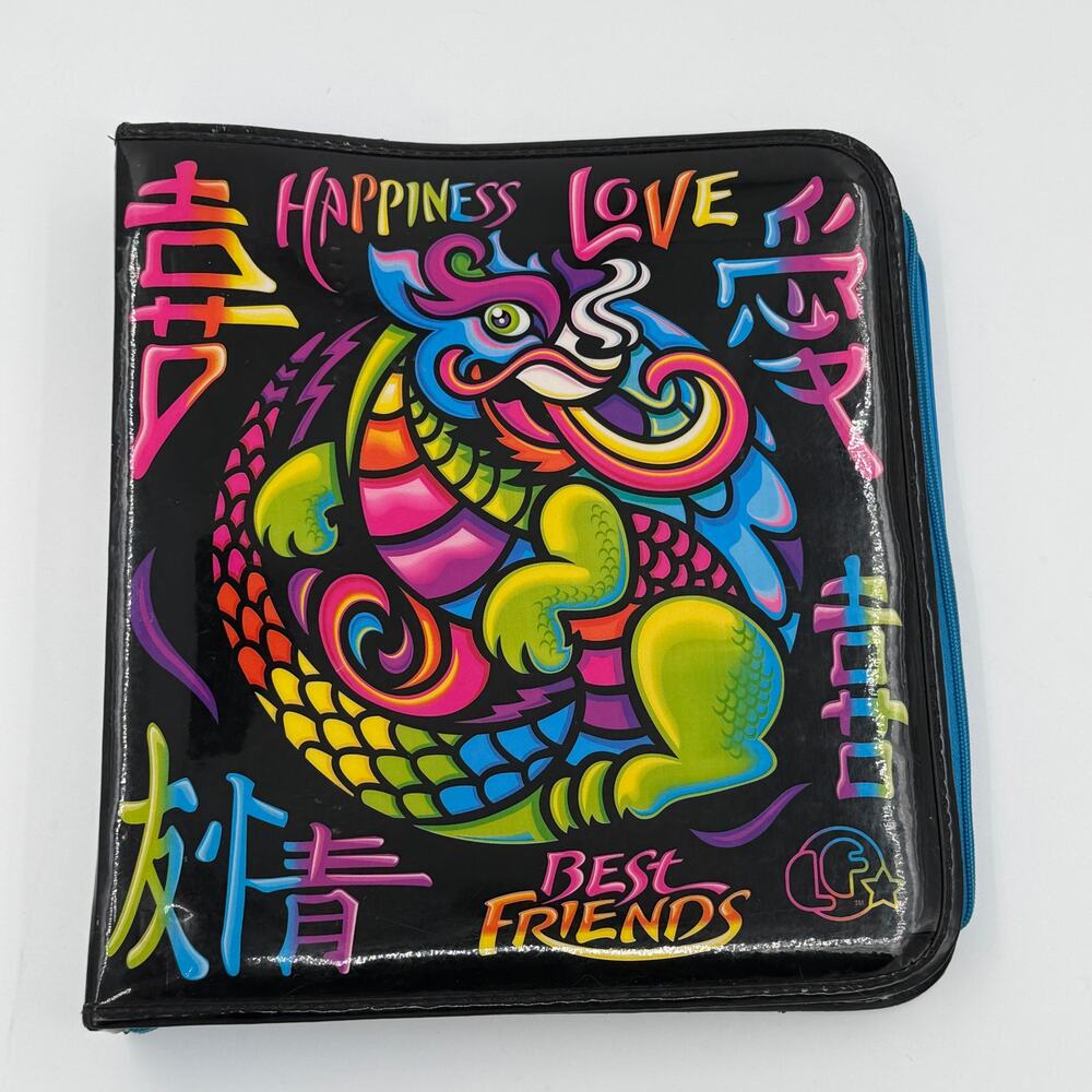 Vintage 1999 Lisa Frank Dragon Happiness Love Best Friends Zip Binder Organizer